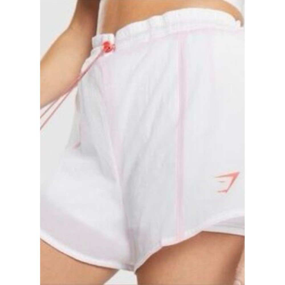Gymshark Pulse 2 Running Shorts Women L White Neon Orange Athletic Ripstop Liner